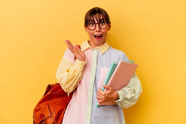 Young Student Argentinian Woman Isolated Yellow Background Surprised Shocked — 스톡 사진