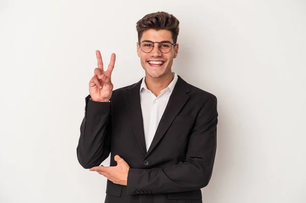 Young Business Caucasian Man Isolated White Background Showing Number Two — Stock Photo, Image