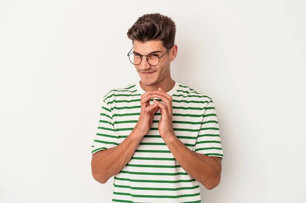 Joven Hombre Caucásico Aislado Sobre Fondo Blanco Haciendo Plan Mente — Foto de Stock