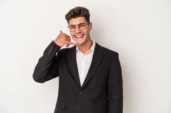 Young Business Caucasian Man Isolated White Background Showing Mobile Phone — Stock Photo, Image