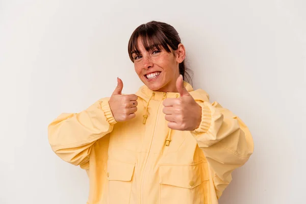 Young Argentinian Woman Isolated White Background Raising Both Thumbs Smiling — Photo