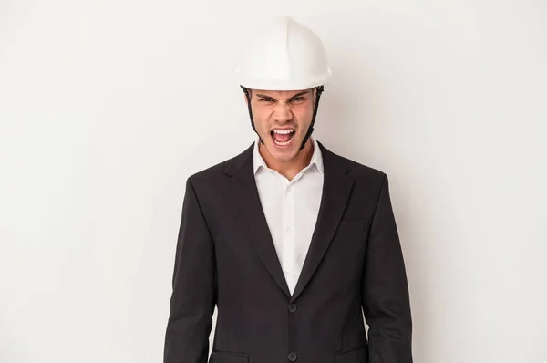 Young Architect Caucasian Man Isolated White Background Screaming Very Angry — Stock Photo, Image