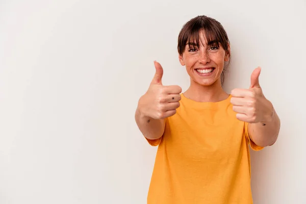 Young Argentinian Woman Isolated White Background Smiling Raising Thumb — 스톡 사진