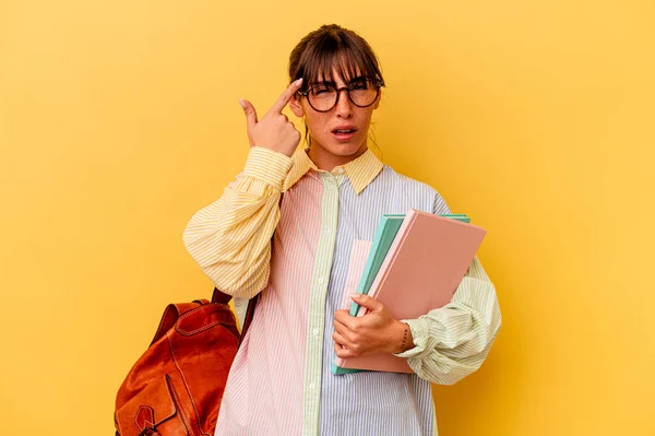 Young Student Argentinian Woman Isolated Yellow Background Showing Disappointment Gesture — 스톡 사진