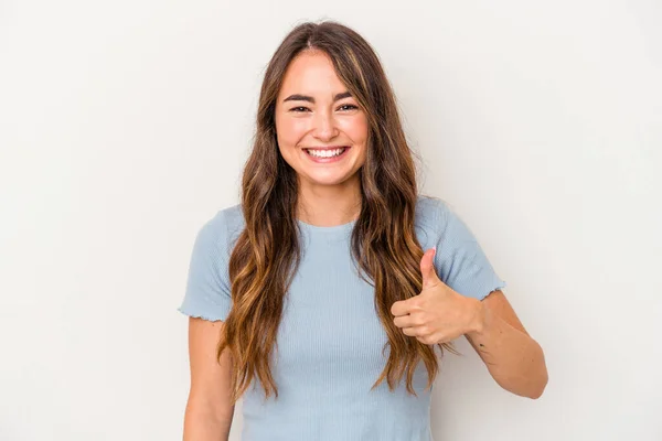 Jonge Blanke Vrouw Geïsoleerd Witte Achtergrond Glimlachen Het Verhogen Van — Stockfoto