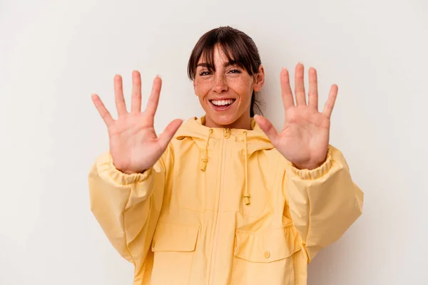 Giovane Donna Argentina Isolata Sfondo Bianco Mostrando Numero Dieci Con — Foto Stock