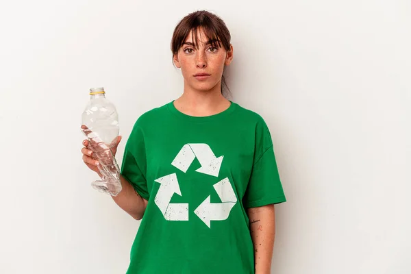 Jovem Argentina Reciclado Plástico Isolado Sobre Fundo Branco — Fotografia de Stock