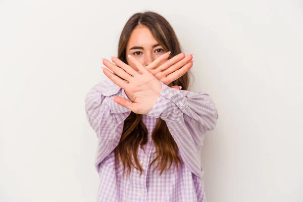Young Caucasian Woman Isolated White Background Doing Denial Gesture — Stock Photo, Image