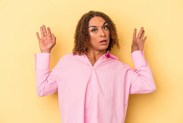 Young Latin Transsexual Woman Isolated Yellow Background Being Shocked Due — Stock Photo, Image