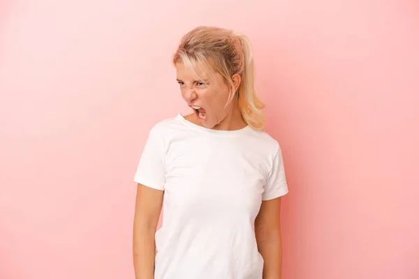 Young Russian Woman Isolated Pink Background Shouting Very Angry Rage — Stock Photo, Image