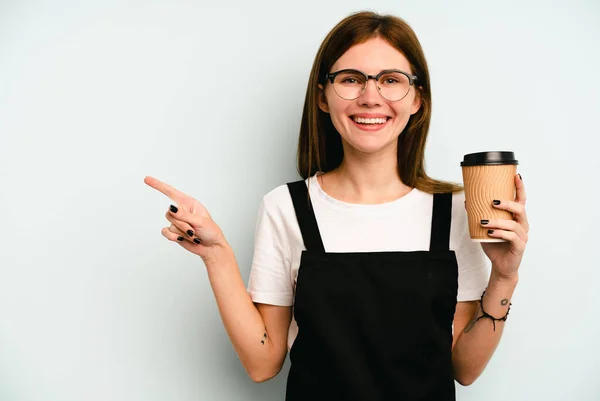 Restaurant Ober Vrouw Houden Van Een Take Away Koffie Geïsoleerd — Stockfoto