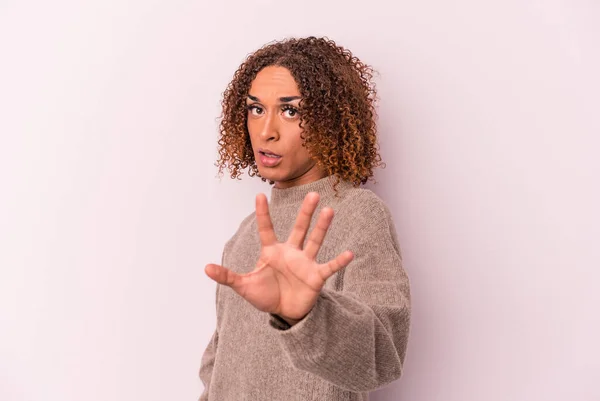 Young Latin Transsexual Woman Isolated Pink Background Being Shocked Due — Stock Photo, Image