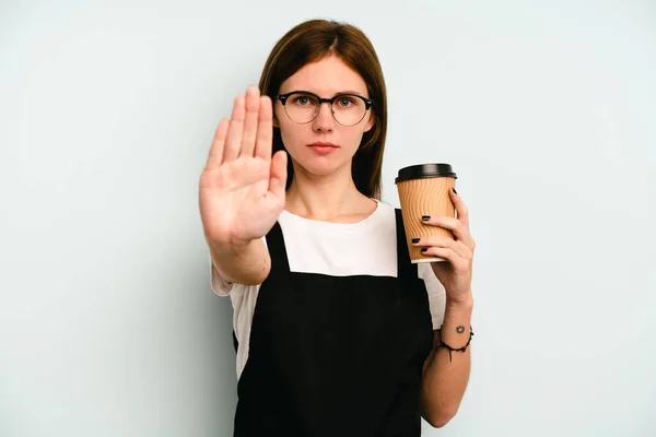 Restaurante Camarera Mujer Sosteniendo Café Para Llevar Aislado Sobre Fondo —  Fotos de Stock