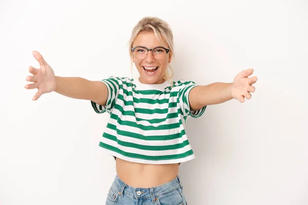 Young Russian Woman Isolated White Background Celebrating Victory Success Surprised — Stock Photo, Image