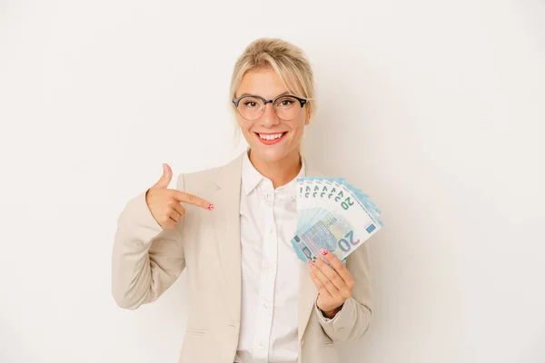 Jong Bedrijf Russische Vrouw Met Bankbiljetten Geïsoleerd Witte Achtergrond Persoon — Stockfoto