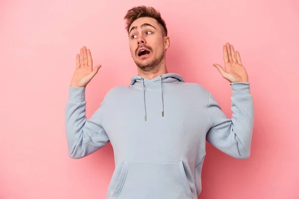 Young Caucasian Man Isolated Pink Background Being Shocked Due Imminent — Stock Photo, Image