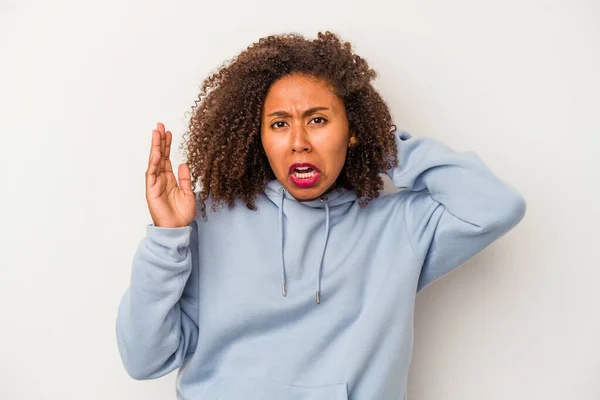 Young African American Woman Curly Hair Isolated White Background Screaming — Stock Photo, Image