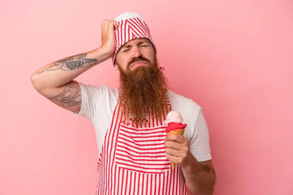 Young Caucasian Ginger Man Long Beard Holding Ice Cream Isolated — Stock Photo, Image