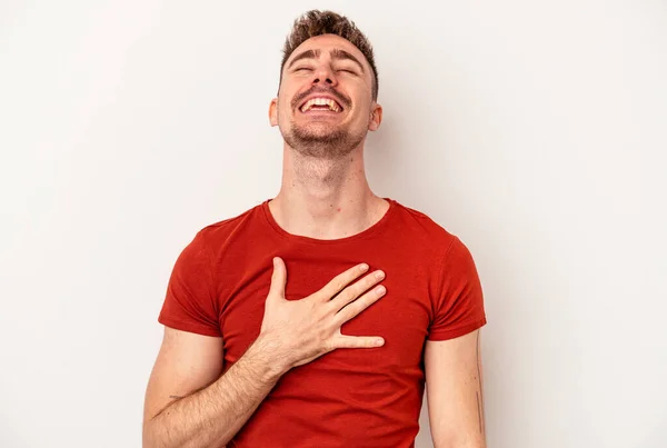 Young Caucasian Man Isolated White Background Doing Denial Gesture — Stock Photo, Image