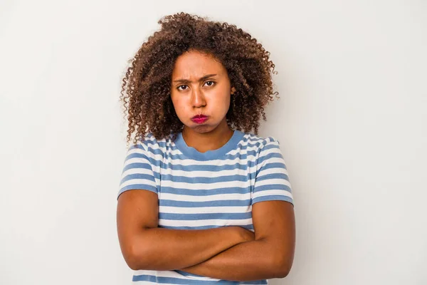 Young African American Woman Curly Hair Isolated White Background Blows — Stock Photo, Image