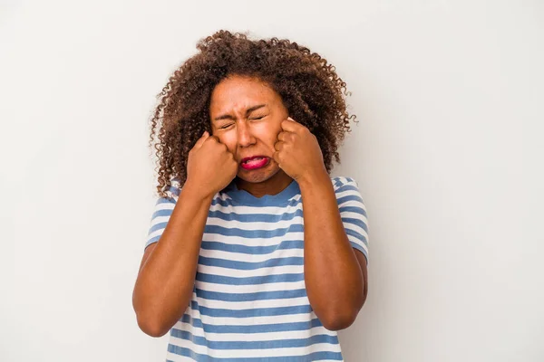 Young African American Woman Curly Hair Isolated White Background Whining — Stock Photo, Image