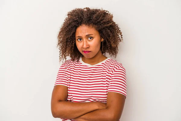 Young African American Woman Curly Hair Isolated White Background Unhappy — Stock Photo, Image