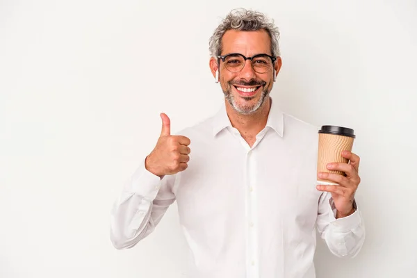 Middle Age Business Man Holding Take Away Coffee Isolated White — ストック写真
