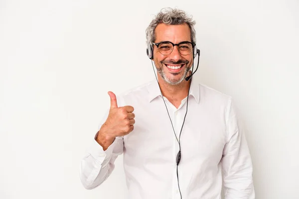 Middle Age Telemarketer Caucasian Man Isolated White Background Smiling Raising — ストック写真