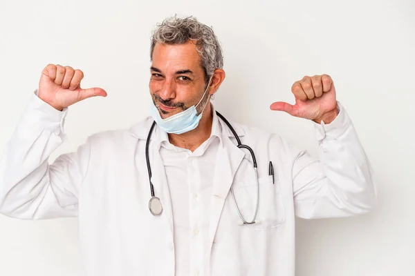 Middle Age Doctor Man Wearing Mask Virus Isolated White Background — Stock Photo, Image