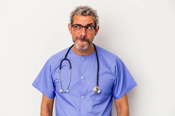 Middle Age Nurse Caucasian Man Isolated White Background Confused Feels — Stock Photo, Image