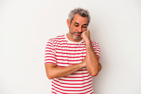 Middle Age Caucasian Man Isolated White Background Who Feels Sad — Stock Photo, Image