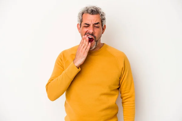 Middle Age Caucasian Man Isolated White Background Yawning Showing Tired —  Fotos de Stock