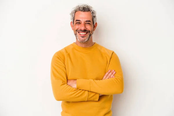 Middle Age Caucasian Man Isolated White Background Who Feels Confident — Foto de Stock