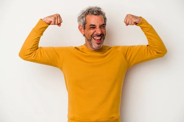 Middle Age Caucasian Man Isolated White Background Showing Strength Gesture — Stock Photo, Image