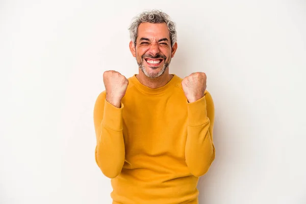 Middle Age Caucasian Man Isolated White Background Cheering Carefree Excited — Foto de Stock