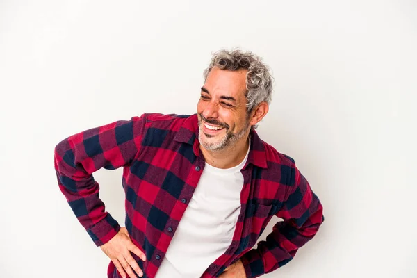 Middle Age Caucasian Man Isolated White Background Laughs Happily Has — Foto de Stock