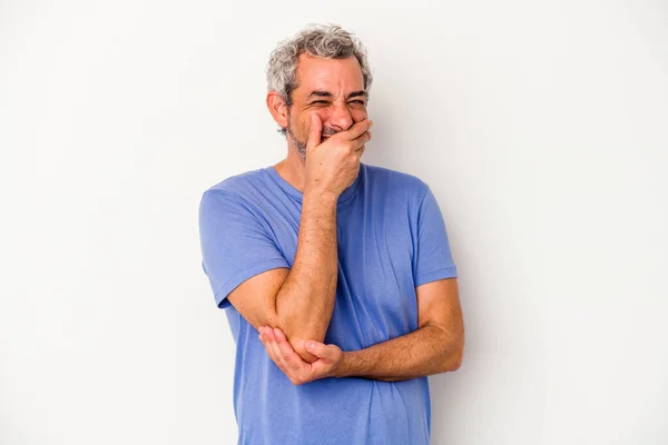 Middle Age Caucasian Man Isolated White Background Laughing Happy Carefree — Foto de Stock