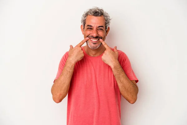 Middle Age Caucasian Man Isolated White Background Smiles Pointing Fingers — Stock Photo, Image