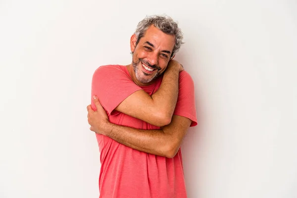 Moyen Âge Homme Caucasien Isolé Sur Fond Blanc Câlins Souriant — Photo