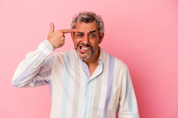 Middle Age Caucasian Man Isolated Pink Background Showing Disappointment Gesture —  Fotos de Stock