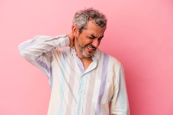 Middle Age Caucasian Man Isolated Pink Background Suffering Neck Pain — Foto de Stock