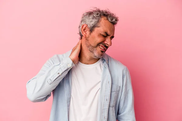 Middle Age Caucasian Man Isolated Pink Background Having Neck Pain — Foto de Stock