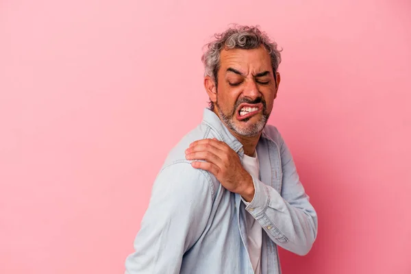 Middle Age Caucasian Man Isolated Pink Background Having Shoulder Pain — Stock Photo, Image