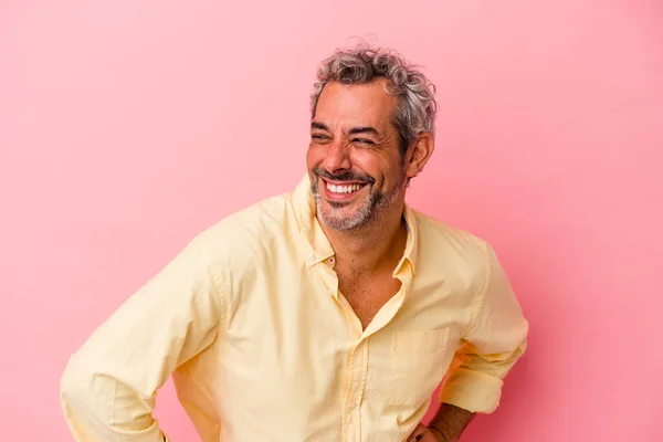 Middle Age Caucasian Man Isolated Pink Background Confident Keeping Hands — Foto de Stock