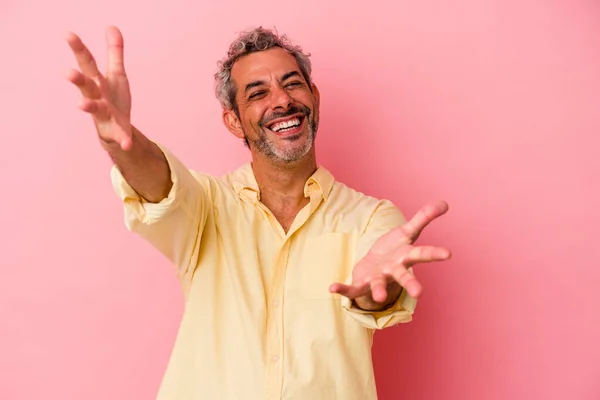 Middle Age Caucasian Man Isolated Pink Background Feels Confident Giving — ストック写真