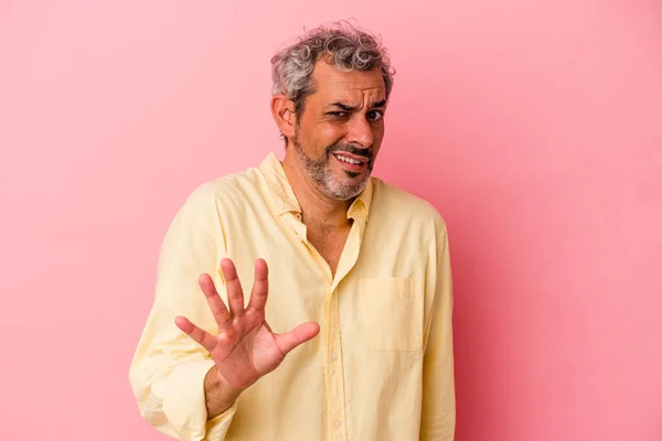 Middle Age Caucasian Man Isolated Pink Background Being Shocked Due —  Fotos de Stock