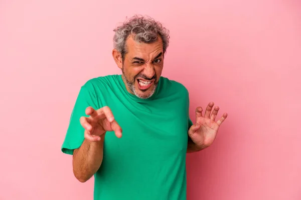 Middle Age Caucasian Man Isolated Pink Background Showing Claws Imitating —  Fotos de Stock