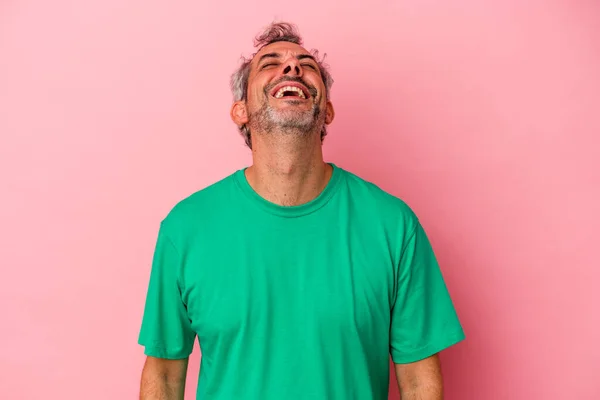 Middle Age Caucasian Man Isolated Pink Background Relaxed Happy Laughing — ストック写真