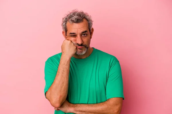 Middle Age Caucasian Man Isolated Pink Background Who Feels Sad — Foto de Stock