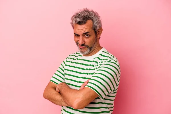 Middle Age Caucasian Man Isolated Pink Background Frowning Face Displeasure —  Fotos de Stock